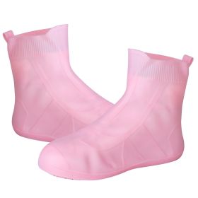 Waterproof Shoe Covers Reusable Not-Slip Rain Shoe Covers Protectors Foldable TPE Rubber Shoe Protectors For Men Women Kids (Color: Pink)